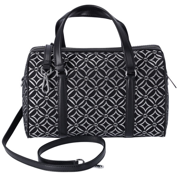 Michael Kors Jet Set Medium Duffle Bag Black Silver Logo Silver Metallic - Picture 3 of 4